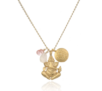 SATYA - Ganesha Pendant Necklace with Rose Quartz - - Das Berlinerzimmer